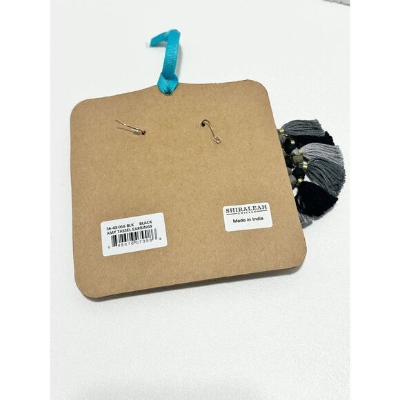 Shiraleah Statement Fringe Tassel Beaded Earrings Dangle Drop‎ Black Gray Gold - Picture 5 of 8